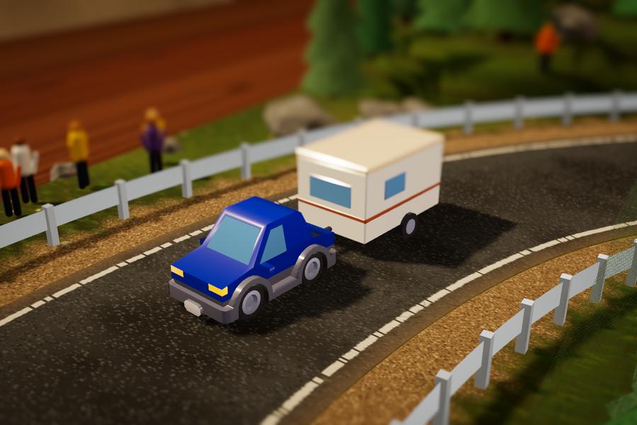 Holiday, the car towing a caravan