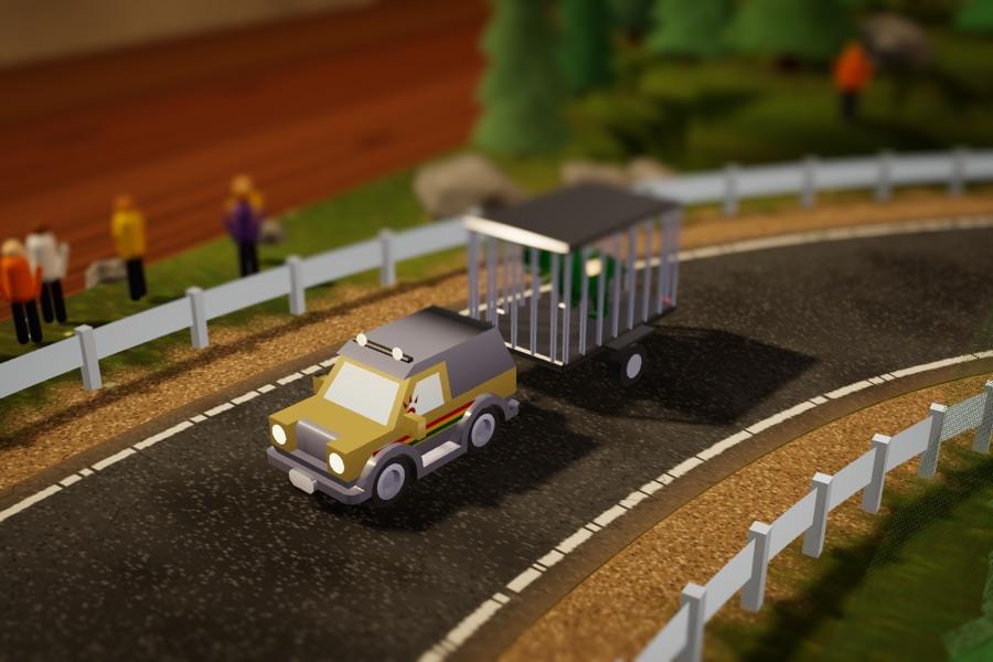 Dino Wrangler, the ranger jeep with a dinosaur cage