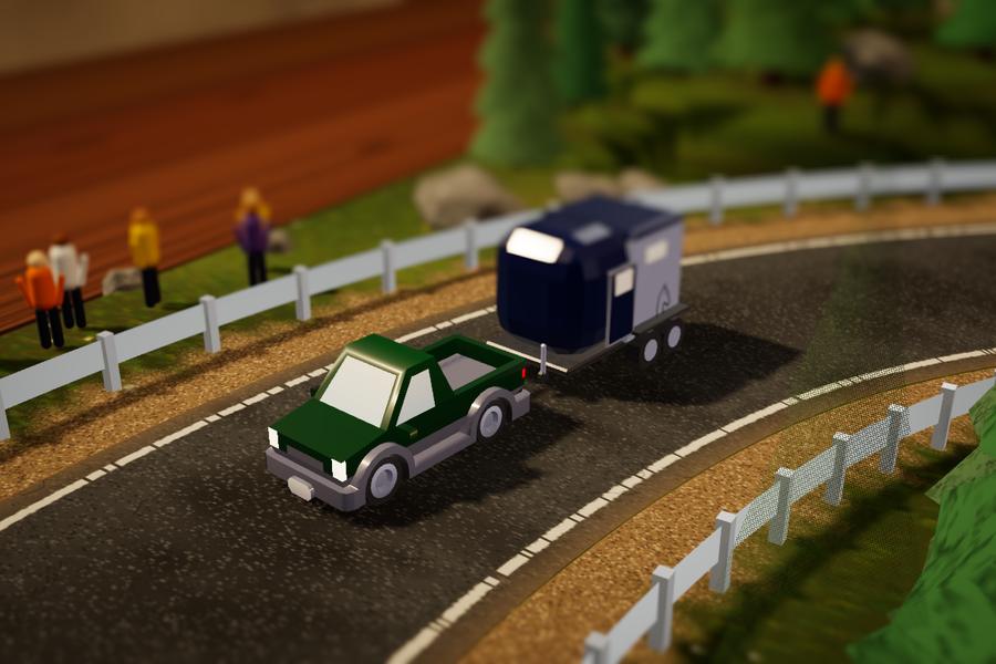 Saddle Up, the pickup towing a horse box